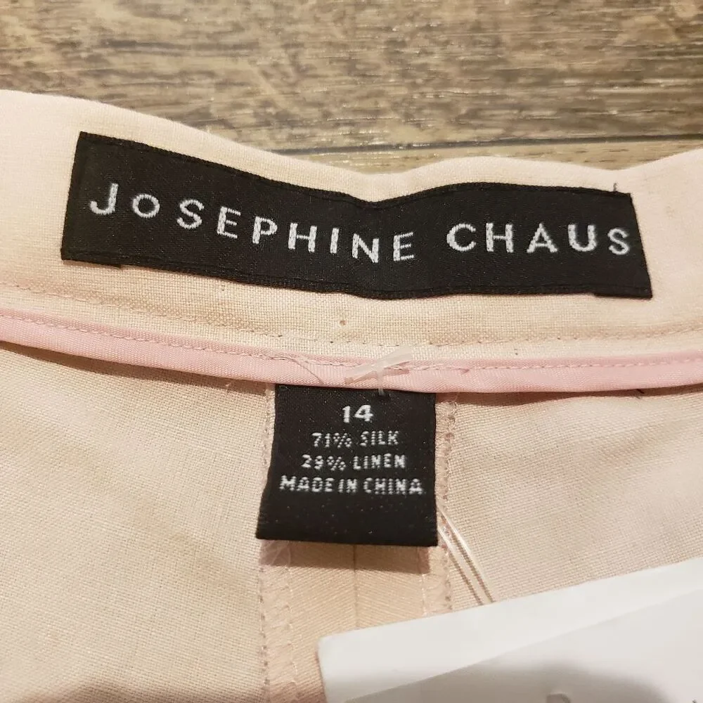 Josephine Chaus Silk Linen Pink Pants With Floral Embroider Trim Size 14  NWOT - Picture 4 of 10